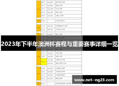 2023年下半年澳洲杯赛程与重要赛事详细一览
