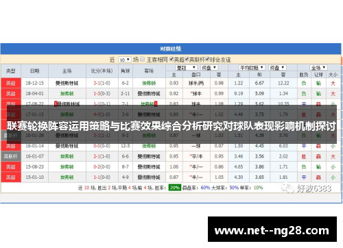 联赛轮换阵容运用策略与比赛效果综合分析研究对球队表现影响机制探讨